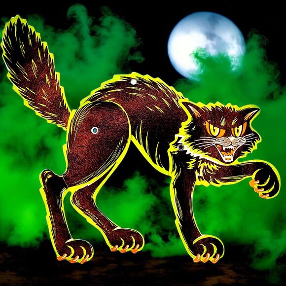 Vintage Beistle Scratch Cat Jointed Diecut Halloween Decor 1970s USA 9" v2 - Picture 1 of 10